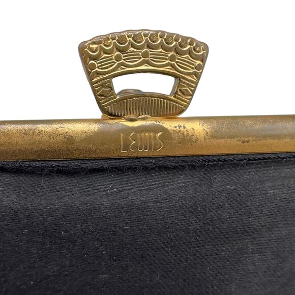 Lewis Black Fabric Clutch Purse Metal Frame Kiss Lock Closure Womens USA‎ Made - Picture 4 of 10